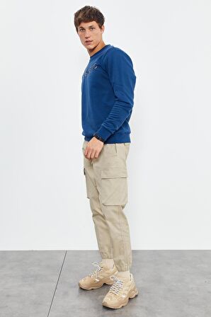 İndigo Yazı Nakışlı O Yaka Rahat Form Erkek Sweatshirt - 88020 | XXL