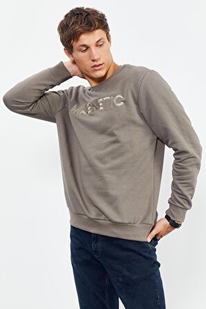 Camel Yazı Nakışlı O Yaka Rahat Form Erkek Sweatshirt - 88020 | XXL