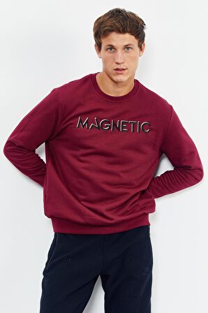 Erguvan Yazı Nakışlı O Yaka Rahat Form Erkek Sweatshirt - 88020 | M