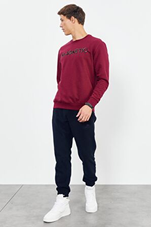 Erguvan Yazı Nakışlı O Yaka Rahat Form Erkek Sweatshirt - 88020 | M