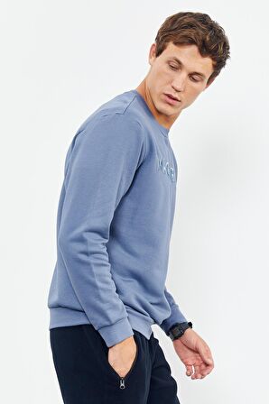 Petrol Yazı Nakışlı O Yaka Rahat Form Erkek Sweatshirt - 88020 | S