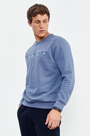 Petrol Yazı Nakışlı O Yaka Rahat Form Erkek Sweatshirt - 88020 | S