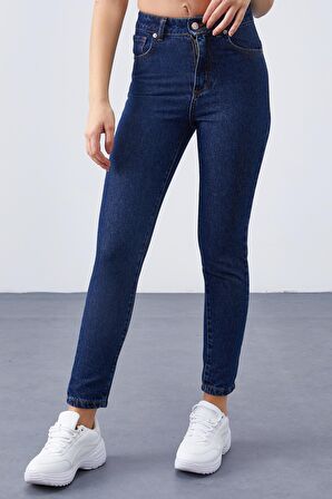 Koyu Mavi Yüksek Bel Dar Kalıp Kadın Mom Jean  - 94612 | 28