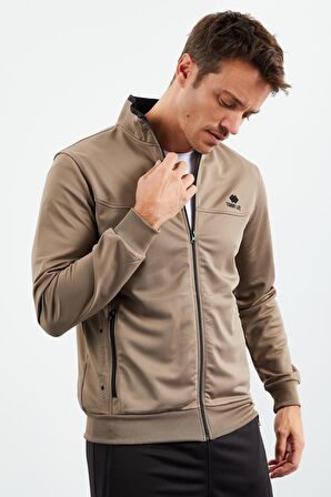 Camel - Siyah Dik Yaka Fermuarlı Standart Kalıp Klasik Paça Erkek Eşofman Takımı  - 85162 | XXL