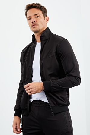 Siyah Dik Yaka Fermuarlı Standart Kalıp Klasik Paça Erkek Eşofman Takımı  - 85162 | M