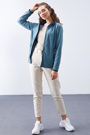 Mint Yeşili Dik Yaka Fermuarlı Rahat Form Kadın Polar Sweatshirt - 97173 | M