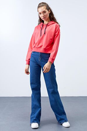 Fuşya Uzun Kol Rahat Form Kapüşonlu Kadın Sweatshirt - 97115 | L