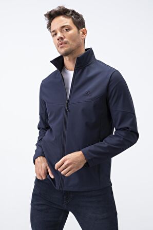 Lacivert Fermuarlı Dik Yaka Su ve Rüzgar Geçirmez Softshell Erkek Mont - 88050 | XL
