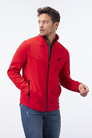 Kırmızı Fermuarlı Dik Yaka Su ve Rüzgar Geçirmez Softshell Erkek Mont - 88050 | M