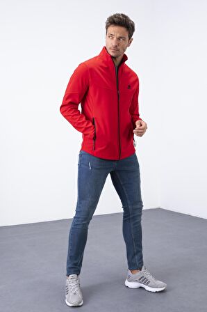 Kırmızı Fermuarlı Dik Yaka Su ve Rüzgar Geçirmez Softshell Erkek Mont - 88050 | XL