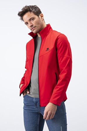 Kırmızı Fermuarlı Dik Yaka Su ve Rüzgar Geçirmez Softshell Erkek Mont - 88050 | XL