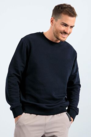 Lacivert Basic O Yaka Rahat Form Erkek Sweatshirt - 88053 | L
