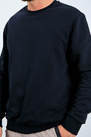 Lacivert Basic O Yaka Rahat Form Erkek Sweatshirt - 88053 | L