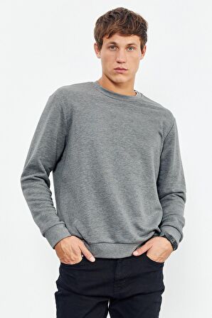 Gri Melanj Basic O Yaka Rahat Form Erkek Sweatshirt - 88053 | XXL