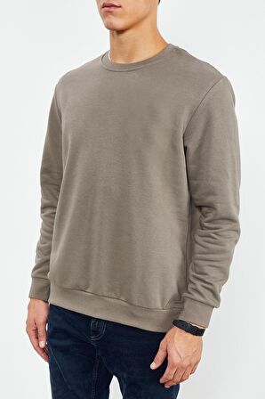 Koyu Bej Basic O Yaka Rahat Form Erkek Sweatshirt - 88053 | XXL