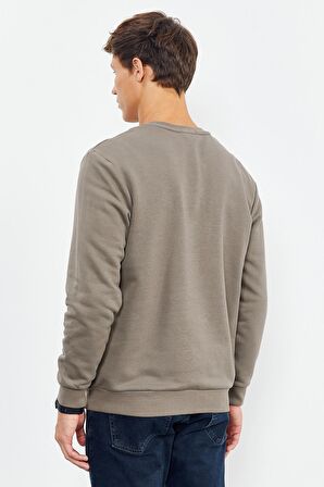 Koyu Bej Basic O Yaka Rahat Form Erkek Sweatshirt - 88053 | XXL