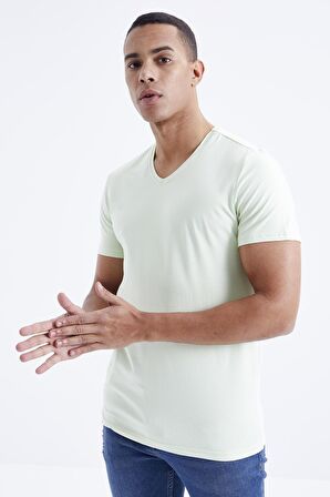 Açık Yeşil Basic Kısa Kol Standart Kalıp V Yaka Erkek T-Shirt - 87912 | L