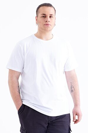 Beyaz Basic Kısa Kol O Yaka Erkek Büyük Beden T-Shirt - 88072 | 6XL