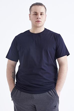 Lacivert Basic Kısa Kol O Yaka Erkek Büyük Beden T-Shirt - 88072 | 6XL