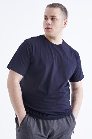Lacivert Basic Kısa Kol O Yaka Erkek Büyük Beden T-Shirt - 88072 | 6XL