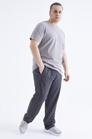 Gri Basic Kısa Kol O Yaka Erkek Büyük Beden T-Shirt - 88072 | 5XL