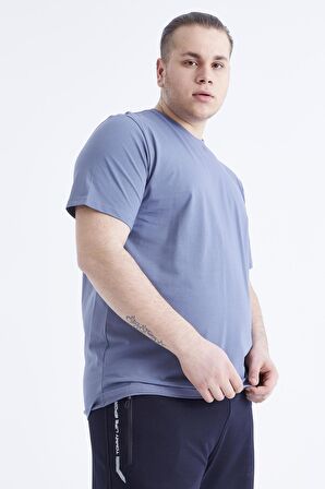 Petrol Basic Kısa Kol O Yaka Erkek Büyük Beden T-Shirt - 88072 | 6XL