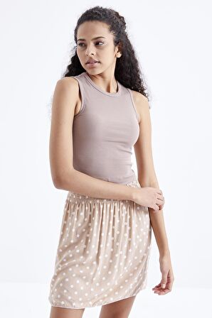 Camel Basic Kolsuz O Yaka Kadın Crop Top - 97204 | XL