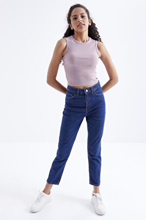 Gül Kurusu Basic Kolsuz O Yaka Kadın Crop Top - 97204 | L