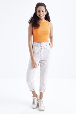 Oranj Basic Kolsuz O Yaka Kadın Crop Top - 97204 | XL