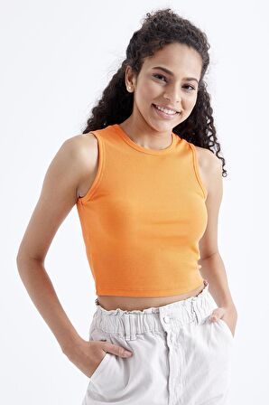 Oranj Basic Kolsuz O Yaka Kadın Crop Top - 97204 | XL