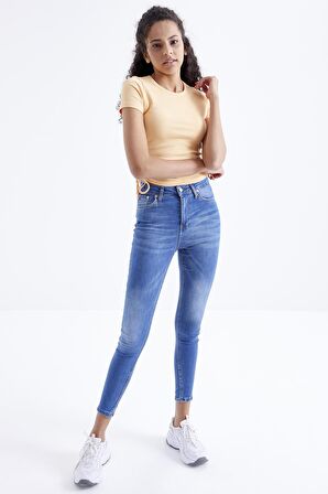Kavun Içi Basic Yanı Büzgülü O Yaka Kadın Crop Top  - 97203 | S