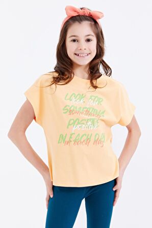 Kavun Içi Oversize Renkli Yazı Baskılı O Yaka Kız Çocuk T-Shirt - 75029 | 7-8 Yaş
