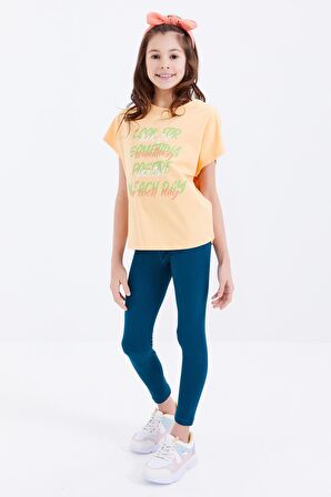 Kavun Içi Oversize Renkli Yazı Baskılı O Yaka Kız Çocuk T-Shirt - 75029 | 7-8 Yaş