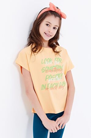 Kavun Içi Oversize Renkli Yazı Baskılı O Yaka Kız Çocuk T-Shirt - 75029 | 7-8 Yaş