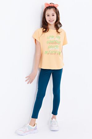 Kavun Içi Oversize Renkli Yazı Baskılı O Yaka Kız Çocuk T-Shirt - 75029 | 7-8 Yaş