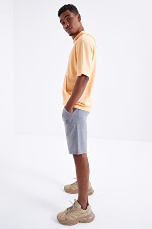 Gri Melanj Bağcıklı Standart Kalıp Basic Erkek Şort - 81212 | XL