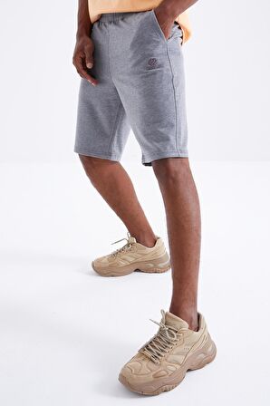 Gri Melanj Bağcıklı Standart Kalıp Basic Erkek Şort - 81212 | XL