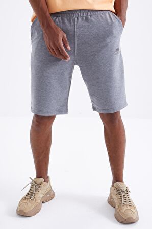 Gri Melanj Bağcıklı Standart Kalıp Basic Erkek Şort - 81212 | XL