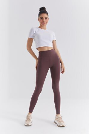 Kahverengi Yüksek Bel Toparlayıcı Slim Fit Dar Paça Kadın Tayt - 94011 | L