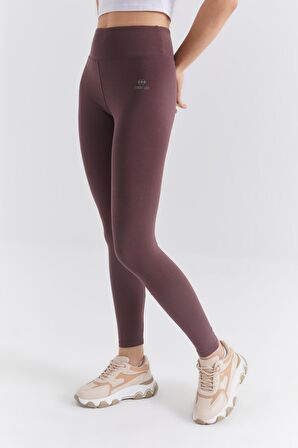 Kahverengi Yüksek Bel Toparlayıcı Slim Fit Dar Paça Kadın Tayt - 94011 | L