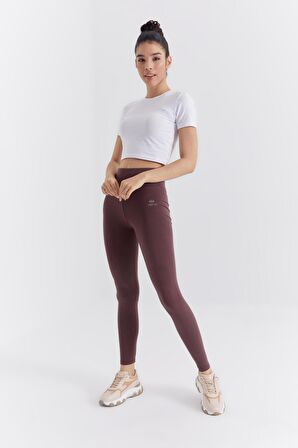 Kahverengi Yüksek Bel Toparlayıcı Slim Fit Dar Paça Kadın Tayt - 94011 | L