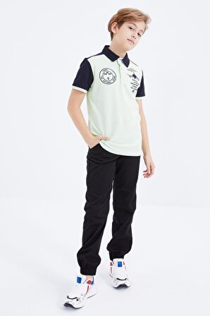 Açık Yeşil Nakış Detaylı Kısa Kollu Polo Yaka Erkek Çocuk T-Shirt  - 10906 | 3-4 Yaş