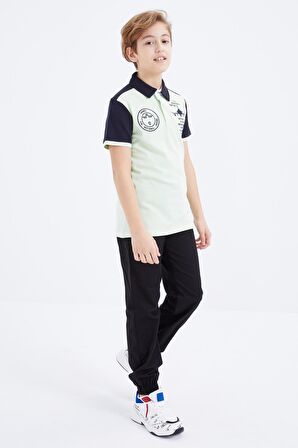 Açık Yeşil Nakış Detaylı Kısa Kollu Polo Yaka Erkek Çocuk T-Shirt  - 10906 | 3-4 Yaş
