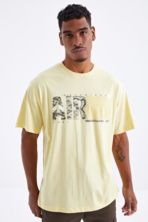 Sarı Air Baskılı O Yaka Erkek Oversize T-Shirt  - 88097 | S