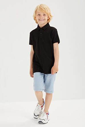 Siyah Klasik Kısa Kollu Polo Yaka Erkek Çocuk T-Shirt - 10962 | 4-5