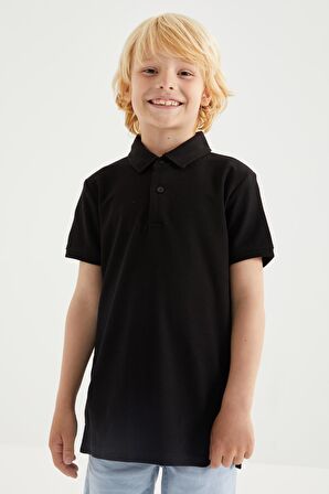 Siyah Klasik Kısa Kollu Polo Yaka Erkek Çocuk T-Shirt - 10962 | 4-5