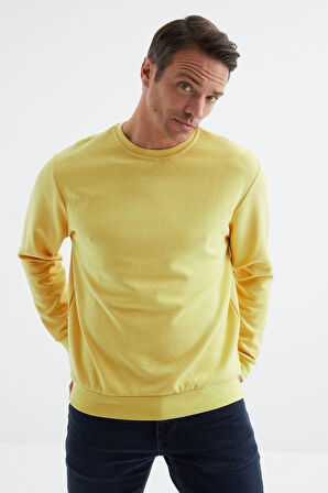 Sarı Basic O Yaka Rahat Form Erkek Sweatshirt - 88053 | XL