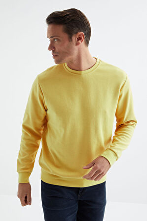 Sarı Basic O Yaka Rahat Form Erkek Sweatshirt - 88053 | XL