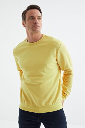 Sarı Basic O Yaka Rahat Form Erkek Sweatshirt - 88053 | XL
