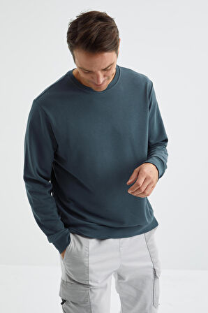 Orman Yeşili Basic O Yaka Rahat Form Erkek Sweatshirt - 88053 | S